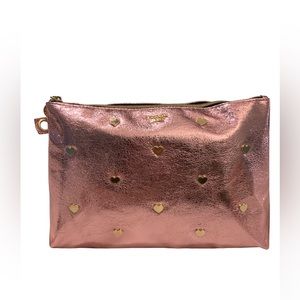 Victoria’s Secret Adorable Pink Metallic Heart Studded Pouch Beauty Case Clutch